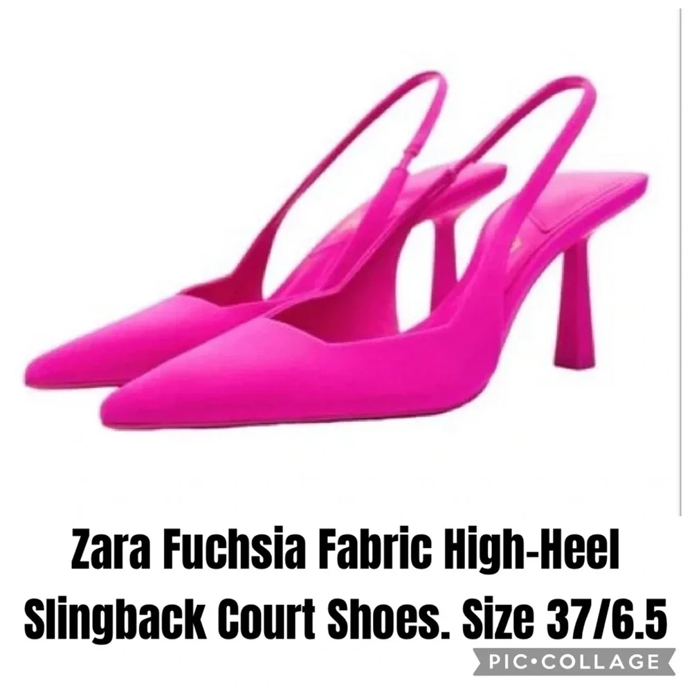 Zara Fuchsia Fabric High-Heel Slingback Court Shoes. Size 37/6.5